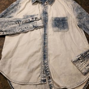 Acid washed denim button down shirt